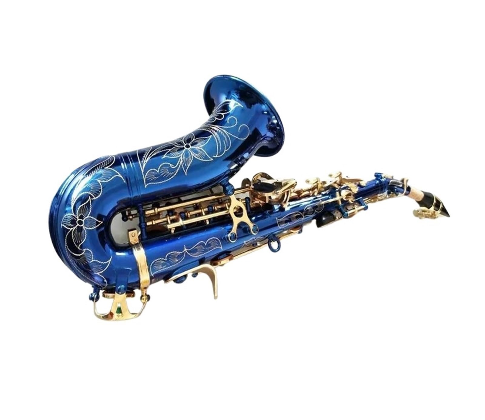 Sassofono Professionale Sassofono soprano curvo blu Si bemolle in ottone blu cielo oro sax con bocchino custodia