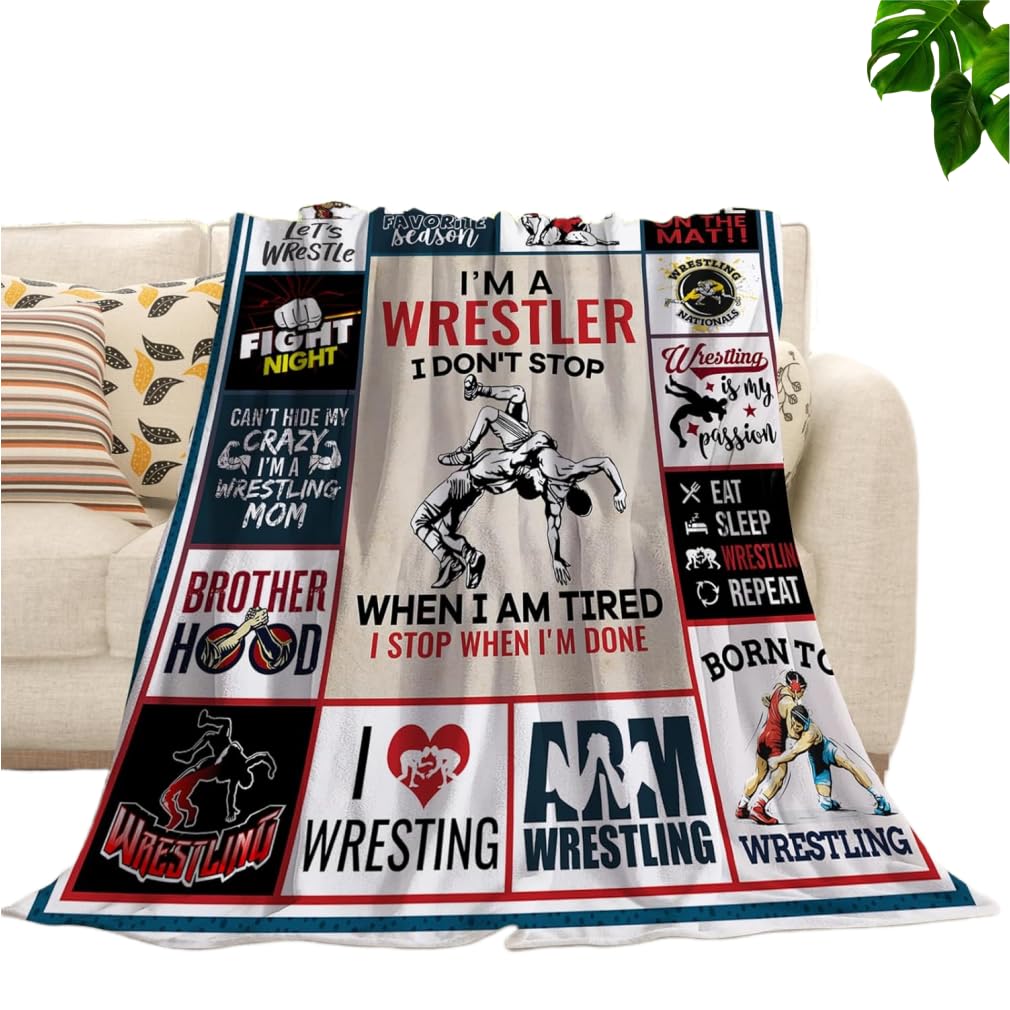 Enthusiasm Boys Wrestle Fleece Blanket Wrestling Blanket For Wrestling Coach, Sports Theme Sherpa Throw Blanket For Girls Teens (150X200cm)