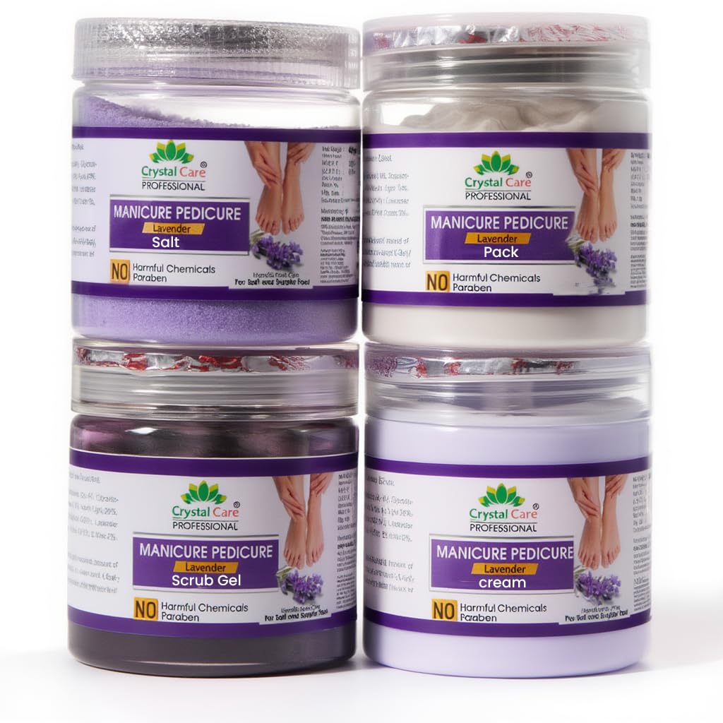 Professional Manicure Pedicure Kit – Lavender Spa Combo | Salt, Scrub Gel, Cream & Pack | Paraben Free | Salon Professional Foot & Hand Care | Soft & Smooth Skin (Lavender)