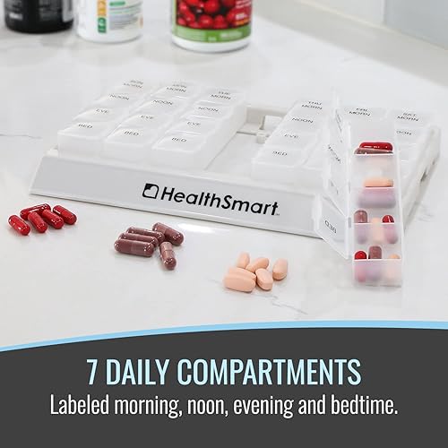 Miniatura 2 de HealthSmart Organizador semanal de pastillas 3 veces al día, organizador de medicamentos para mañana, mediodía, noche y noche, organizador de