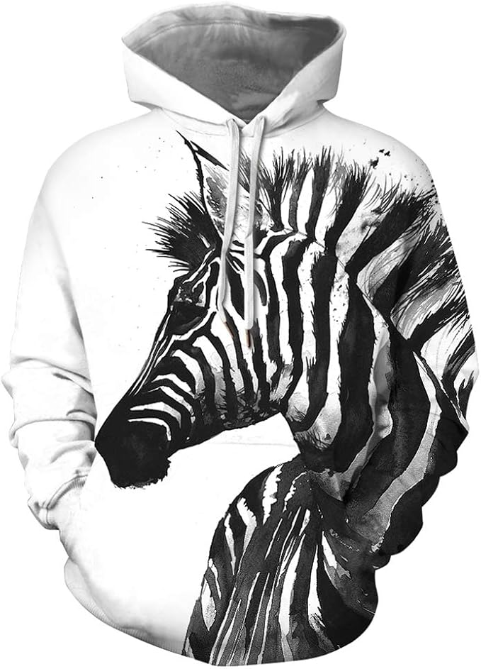 Fashion Unisex Hoodie Animal Print 3D Zebra Print Hoodie Pullover