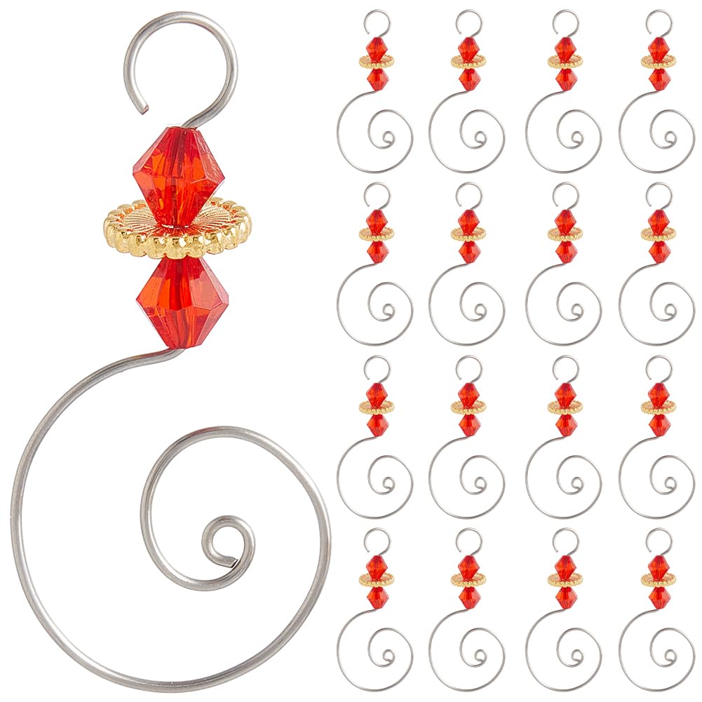 SOFPLATE 1 Box 30Pcs Beaded Christmas Ornament Hooks Decorative Wire Ornament Hangers S Shaped Hanging Small Acrylic Red Bead Metal Hangers for Christmas Tree Stocking Balls Party Home DIY Decoration