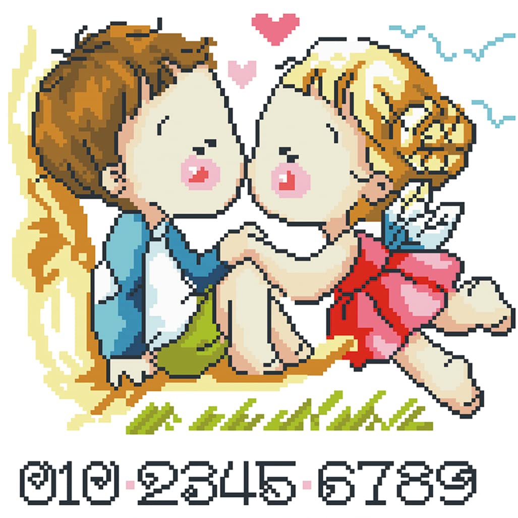 Cross Stitch Kits Stamped, OWN4B Little Lover Printed Pattern 11CT 14.2x14.2 inch DIY Embroidery Kit (Lover)