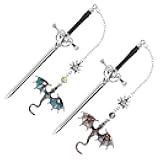 2 Pcs Fourth Wing Bookmark, Tassel Metal Pendant Dragon Sword Bookmarks for Reading Page Markers
