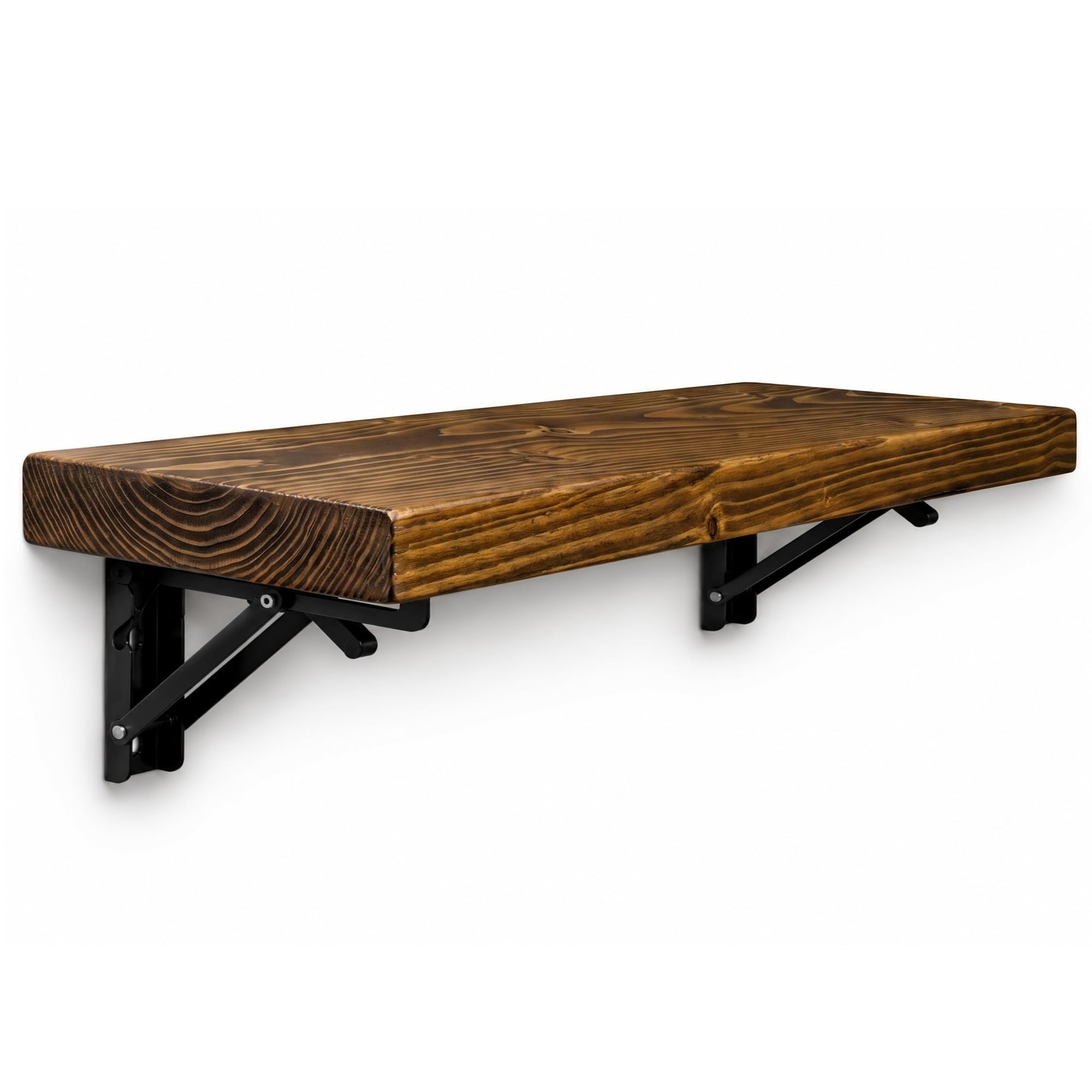 MKGT Rustic Folding Wall Mounted Breakfast Bar Table – Space Saving Fold Down Shelf Desk with Heavy Duty Brackets for Kitchen & Small Spaces (Tudor Oak, 50cm)