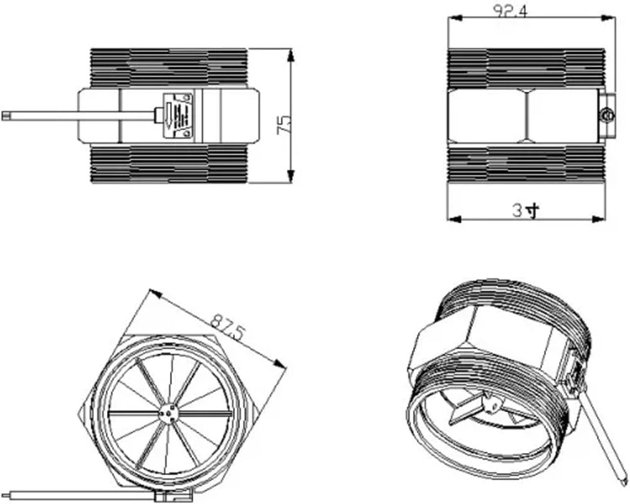 G 3" Inch DN80 Water Flow Sensor Counter Hall Sensor Switch Meter 30-500L/min Aluminum