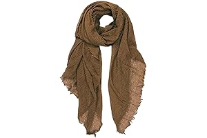 Crinkle Vintage Soft Brown Scarf with Fringed Edges - A Warm and...