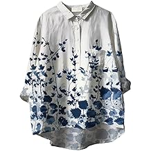 Floral Leaves Print Button Down Shirts for Women Boho Lapel Long Sleeve Womens Tops Casual Blouses with Pocket
