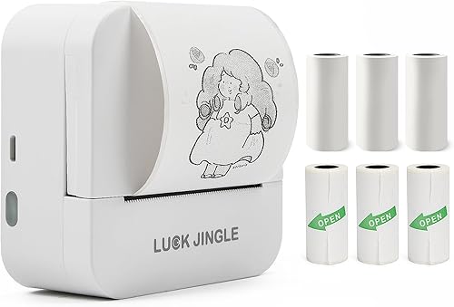 Mini impresora de bolsillo, impresora térmica sin tinta Bluetooth con 6 rollos de papel térmico y calcomanías, impresora inteligente inalámbrica