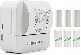 Mini Pocket Printer,Bluetooth Inkless Thermal Printer with 6 Rolls Thermal Paper and Sticker,Portable Wireless Smart Sticker Printer Compatible with iOS/Android for Photo,Pictures,Label,Memo,White