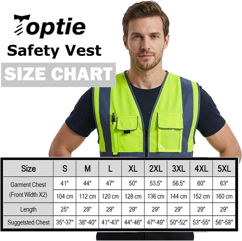 TOPTIE Customized 8 Pockets High Visibility Safety Vest ANSI ISEA Class 2 Reflective Vest Add Your Logo - Image 3