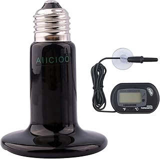 AIICIOO Keramik-Heizlampe mit Thermometer – Nicht Licht beheizte Glühbirne Heizstrahler mit Mini-Thermometer für Reptilien...
