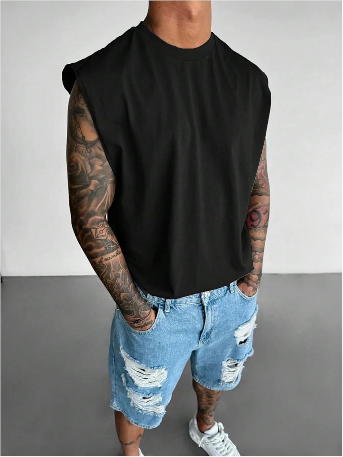 SweatyRocks Men's Solid Color Round Neck Gym Tank Top Sleeveless Workout Shirts - Image 2