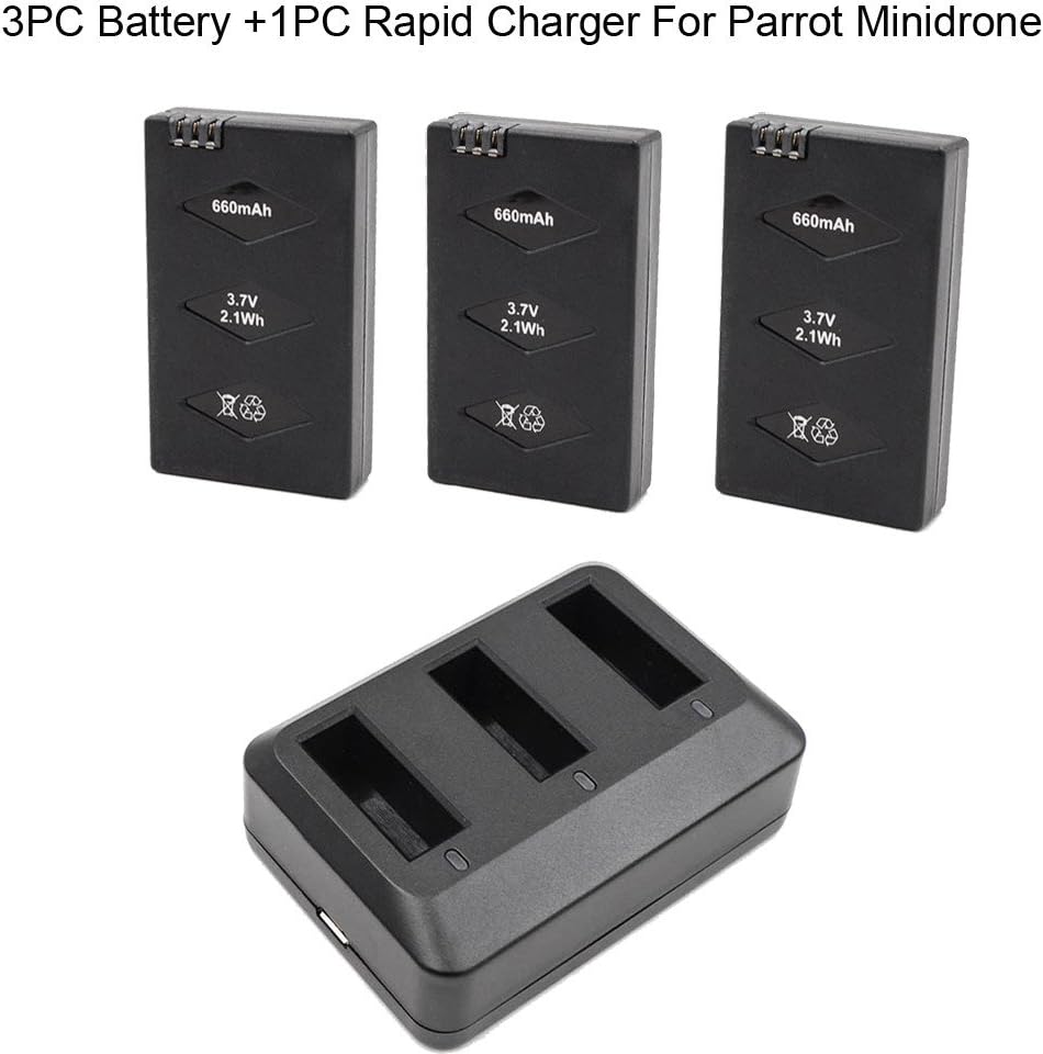 Battery for Parrot MiniDrone ,FINESER 3PCS 3.7V 600mAh Li-po Battery w/3-Port Charger Rapid Charger Circuit Protective IC for Parrot MiniDrone Jumping Sumo Swing Mambo Rolling Spider