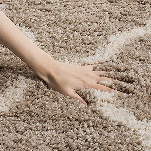 Image of Moroccan Design Microfiber Hand Woven Shaggy Carpet Collection with 2 inch Pile Height Carpet for Living Room Size 7x10 feet coular Beige /Ivory