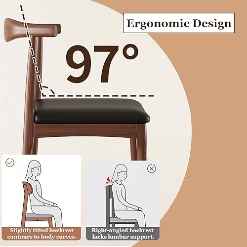 Miniatura 5 de Juego de 2 sillas de comedor de madera maciza con acabado de nogal, modernas sillas de comedor tapizadas de piel sintética de mediados de siglo con