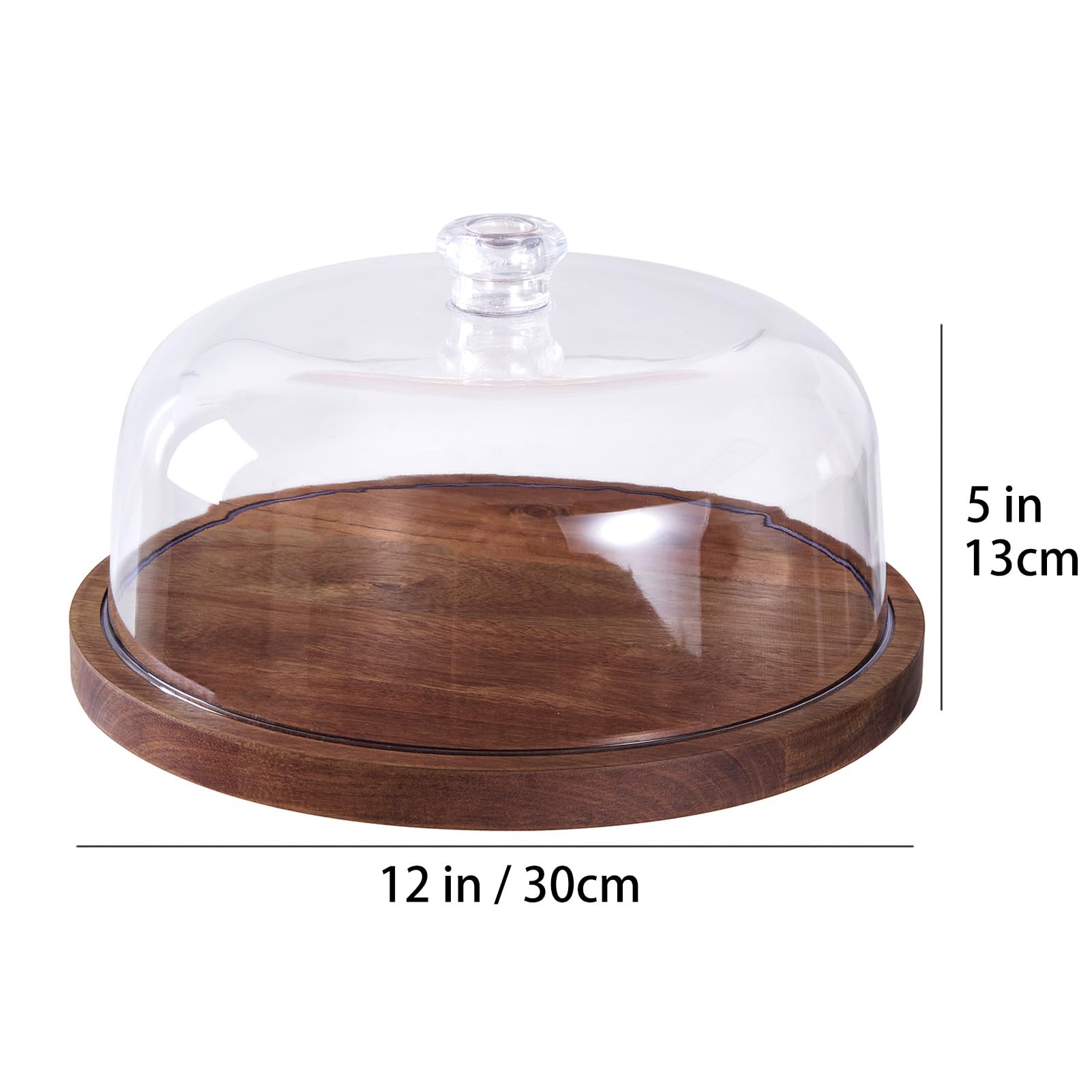 Soporte para tartas de madera de acacia con tapa, soporte redondo para tartas y tabla de embutidos, juego de mesa de postre con cúpula acrílica grande para queso, patatas fritas,