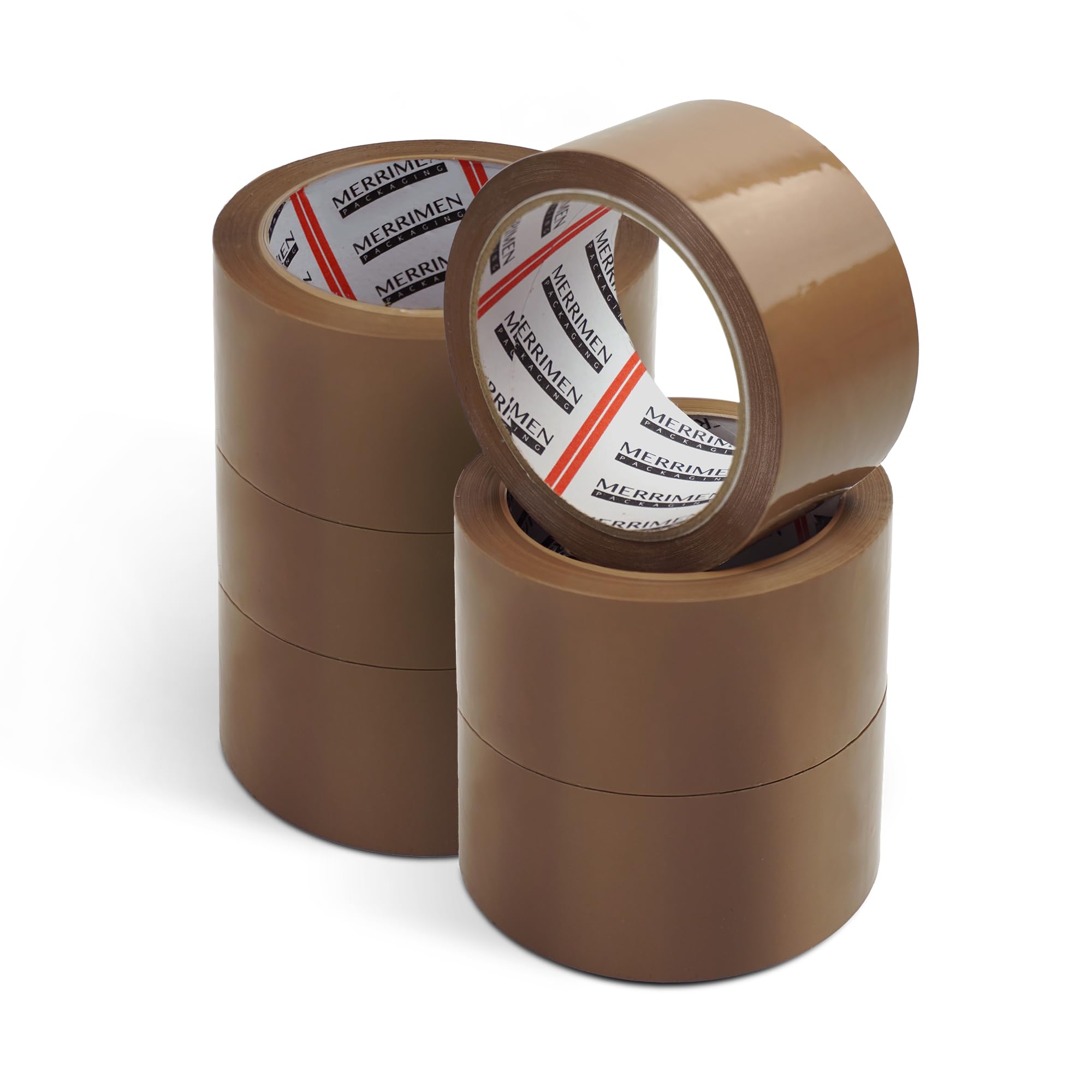 Merrimen Strong Heavy Duty Roll Pack Brown Packaging Tape | Secure Sticky Sealing Tape for Parcel Boxes, Moving Boxes, Large Postal Bags for long term storage | (48MM x 66M) (6 rolls, Brown)