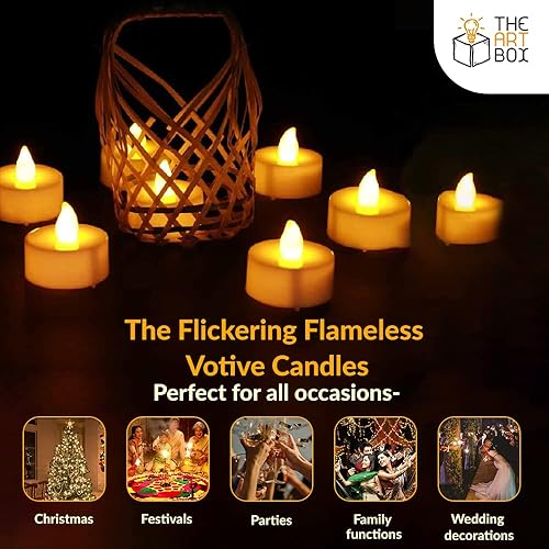 Miniatura 7 de THE ART BOX Velas de té a pilas juego de 24 velas votivas parpadeantes sin llama lámpara realista larga duración de 200 horas para boda vacaciones