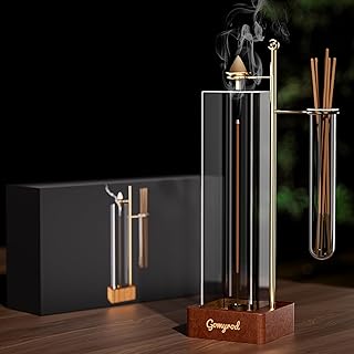 Incense Holder for Sticks, [Anti-Ash Flying] Incense Cone Holder 3 in 1 Ash Catcher w/Removable Glass | Incense Stick Storage Glass Tube | 9-Holes Incense Stand for Meditation Yoga Spa Home Decor