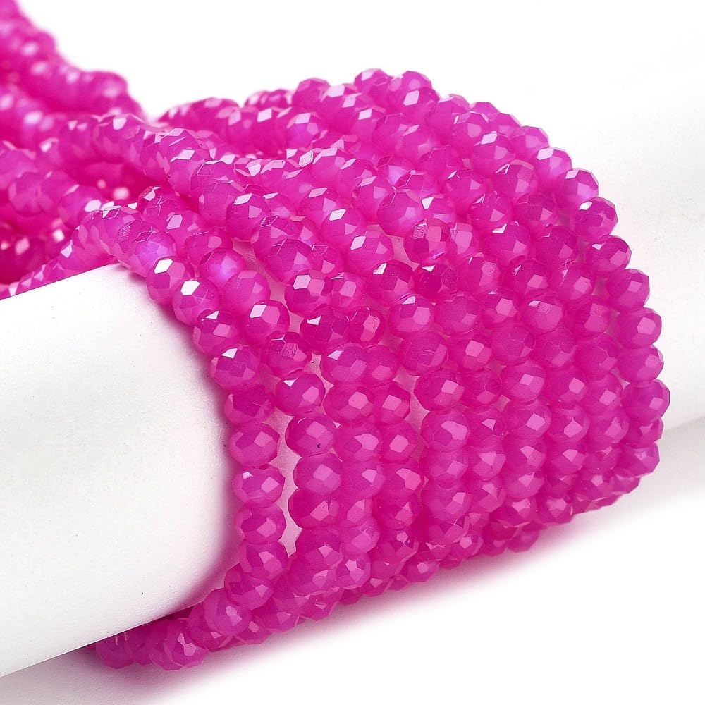 Pack of 160 Czech Bohemian Crystal Beads, 3 mm x 2 mm, Czech Beads, CZ Glass Faceted Rondelle Beads, Glass Beads, 1 Strand (Pink)