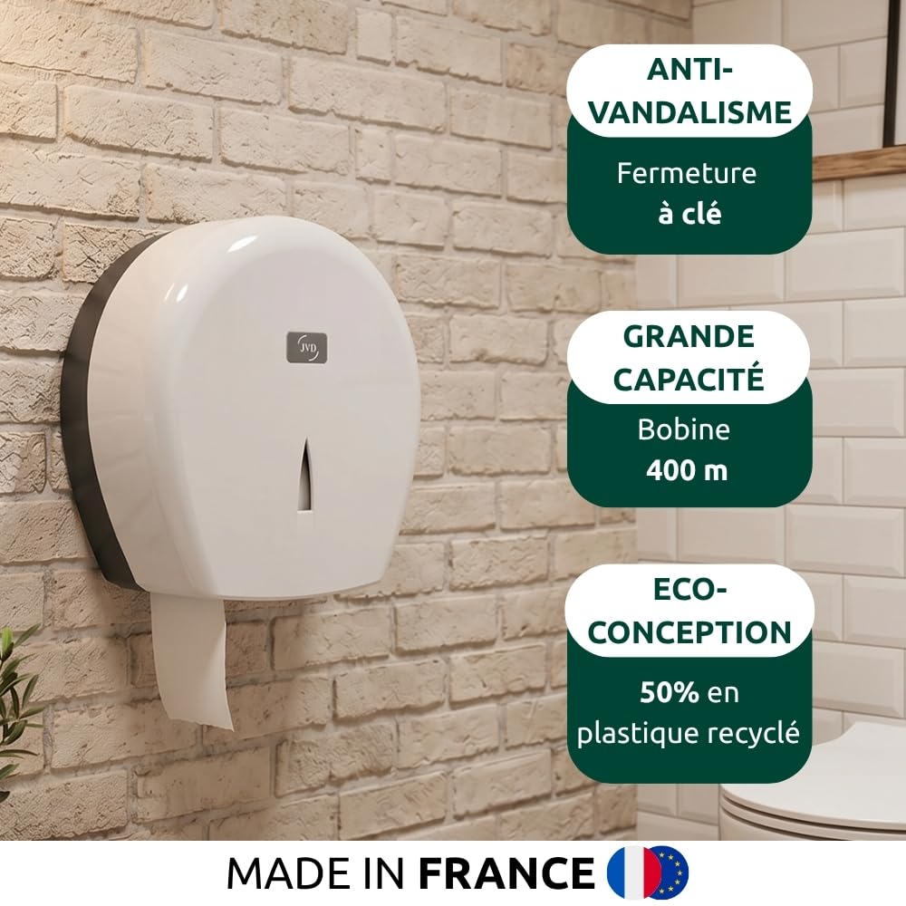 JVD Distributeur de Papier Hygiénique Yaliss Jumbo 400 Blanc