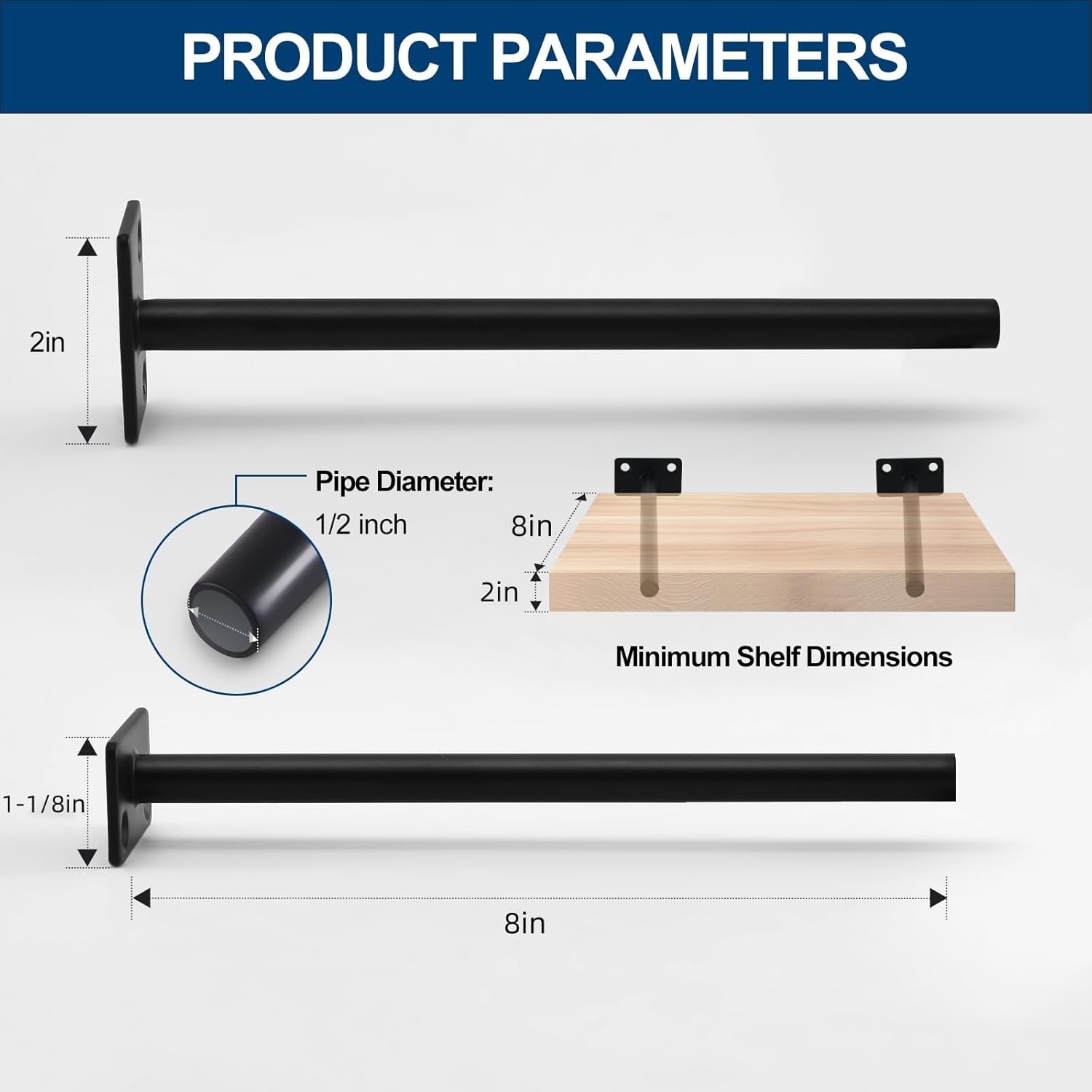16 Pcs 8" Black Solid Steel Floating Shelf Bracket Blind Shelf Supports - Hidden Brackets for Floating Wood Shelves - Concealed Blind Shelf Support – Screws and Wall Plugs Included : Tools & Home Improvement