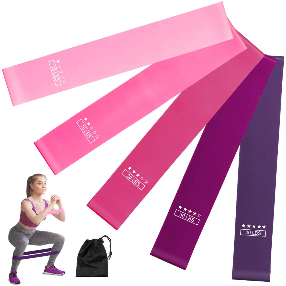 Resistance Loop Bands, Resistance Exercise Bands Set Workout Bands Pilates Flexbands for Home Fitness, Stretching,Strength Training, Physical Therapy, Yoga, Natural Latex, Set of 5, Carry Bag Included