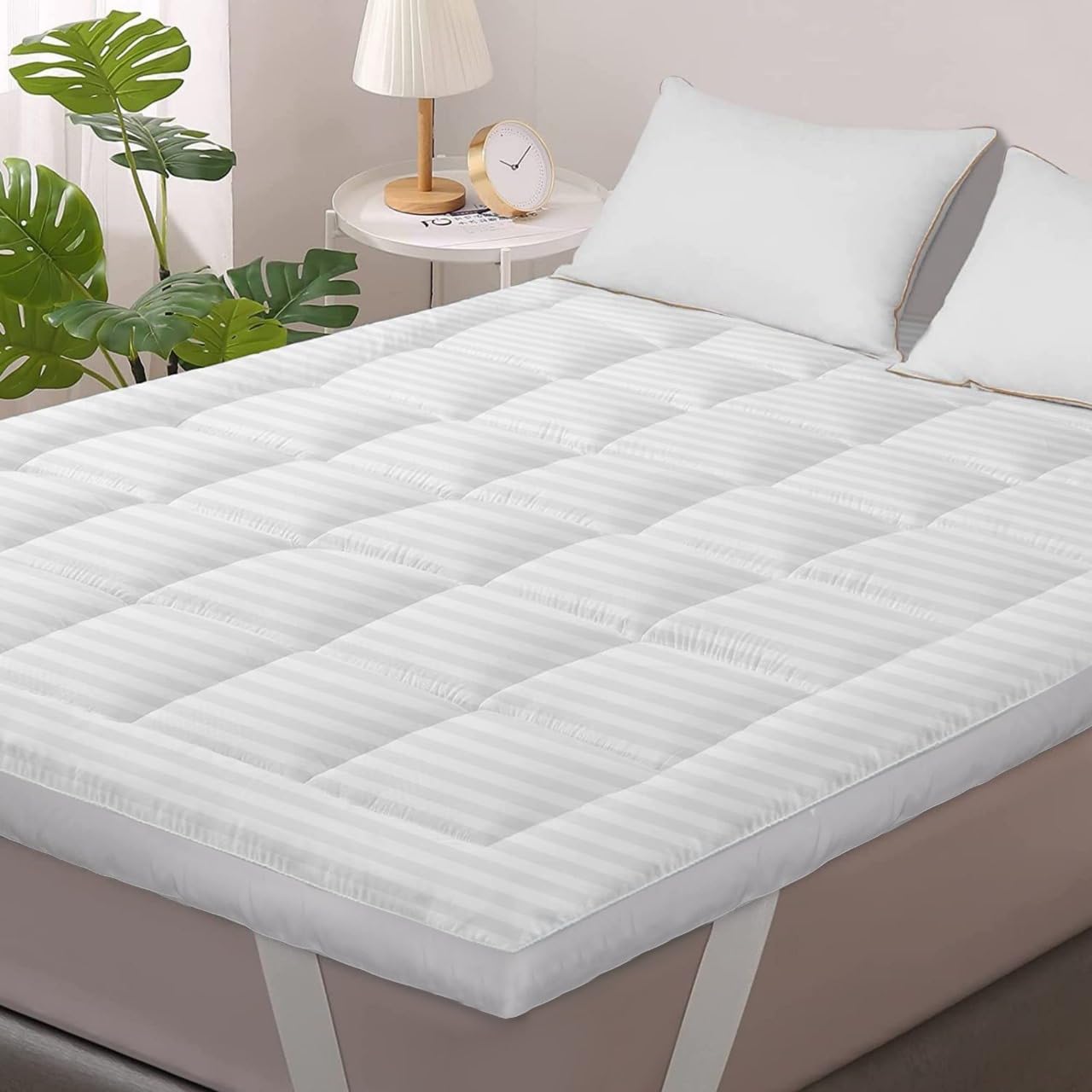 GC GAVENO CAVAILIA 10cm Thick Mattress Topper Satin Stripe King Size Bed - Memory Foam Qui...