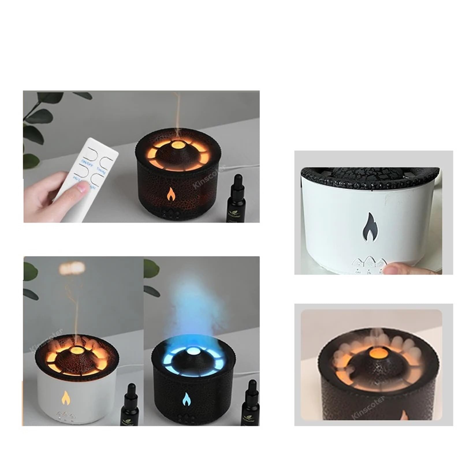 Nawilżacz, Dyfuzor zapachowy Volcano Flame z meduzą i pierścieniem dymnym, nawilżacz powietrza 360 ml, dyfuzor olejków eterycznych do aromaterapii dla Zakładu Domowego(White)