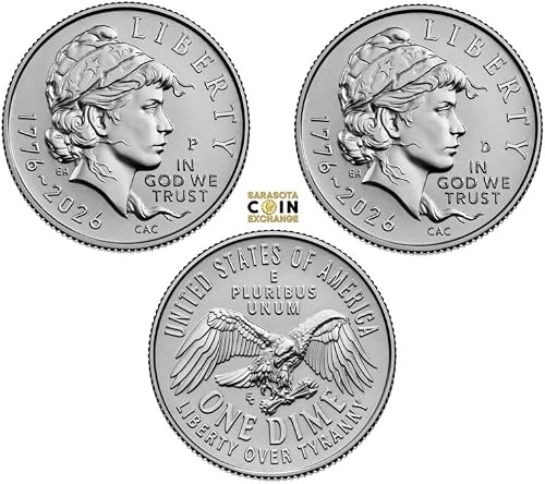 1776-2026 P&D Semiquincentennial Emerging Liberty Dimes, 2 Coins Uncirculated Legal Tender, Collectible Coins