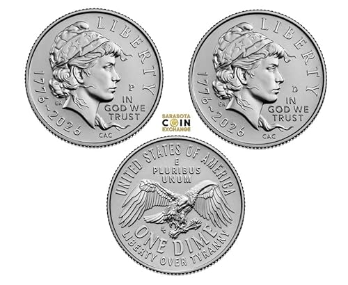 1776-2026 P&D Semiquincentennial Emerging Liberty Dimes, 2 Coins Uncirculated Legal Tender, Collectible Coins