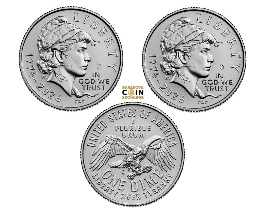 1776-2026 P&D Semiquincentennial Emerging Liberty Dimes, 2 Coins