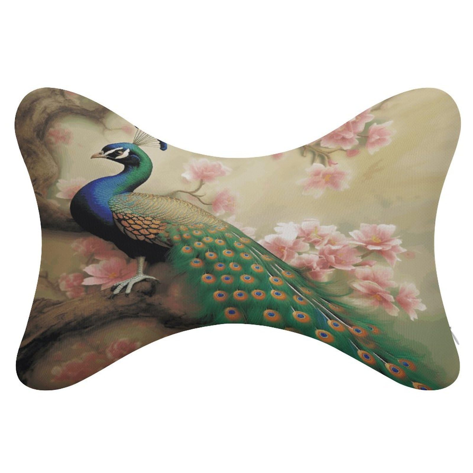 VstaDank Oriental Peacock on Flower Tree Car Neck Pillows 2 Pack Removable Ergonomic Cervical Support Pillow Fashion Cozy Bone Shaped Pillows Soft Car Headrest Pillow for Office Airplane Most Car