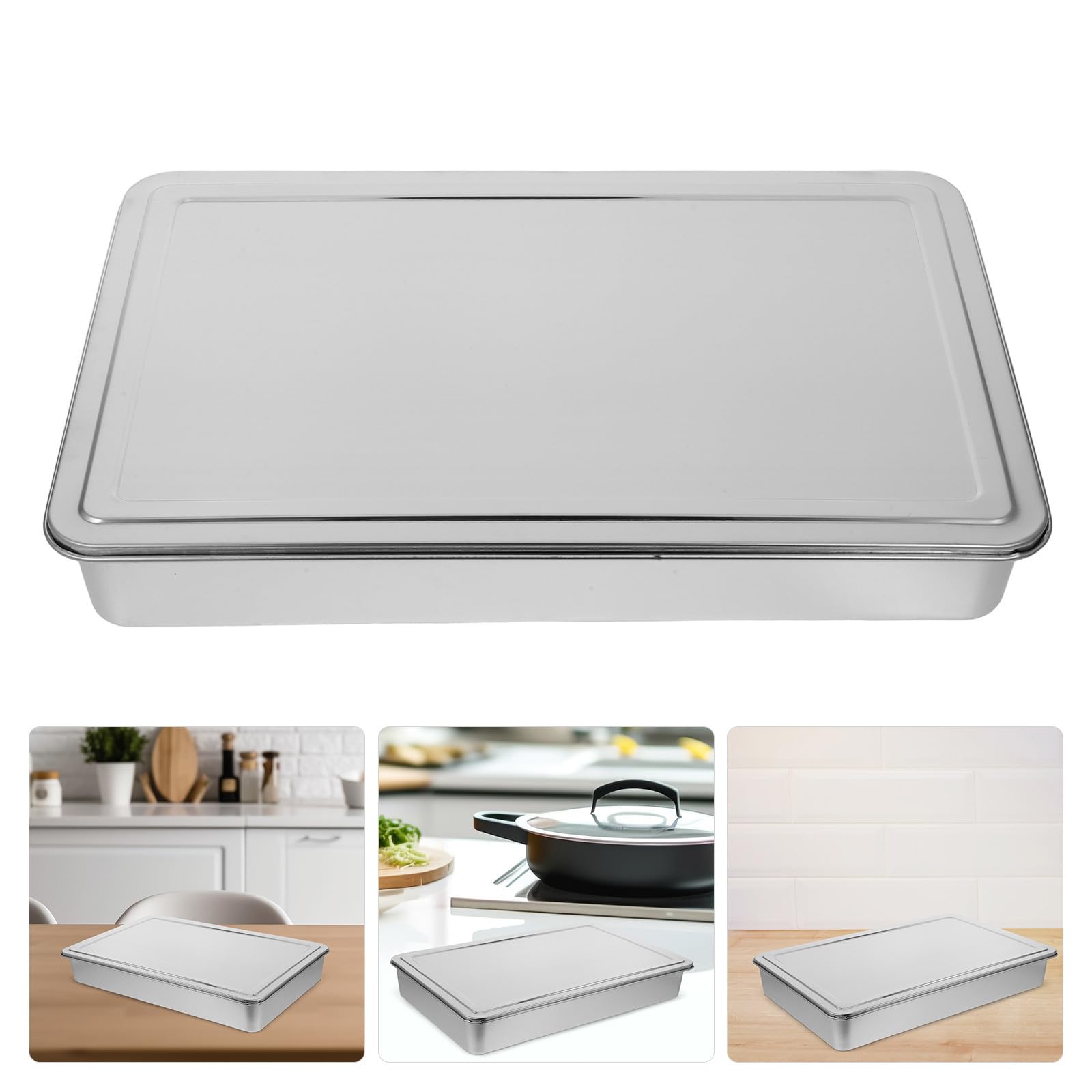 COLLBATH Backform Rechteckig aus Edelstahl mit Deckel 43X28X6cm Luftdicht Verschließbar Platzsparend und Stapelbar für Toasterofen und Backofen Geeignet zum Backen und Aufbewahren von