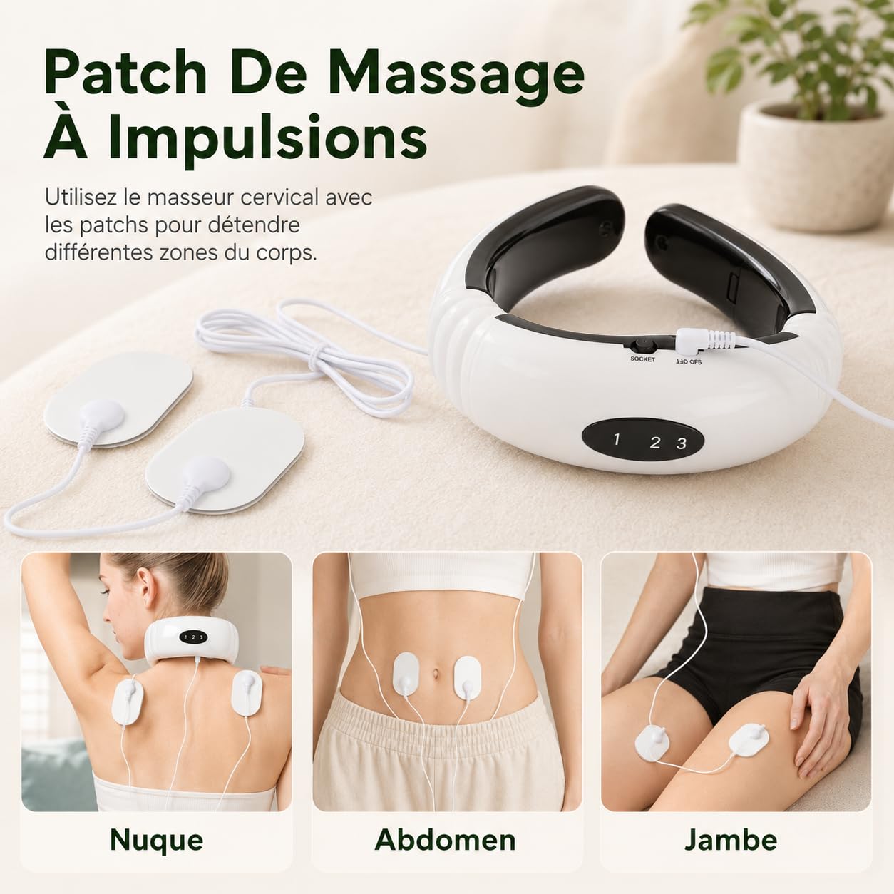 MASSEUR Masseur Cervical Électrique Chauffant, Appareil de Massage Cervical Rechargeable USB, 6 Modes et Intensité Réglable, pour Cou et Épaules, Maison Bureau Voyage