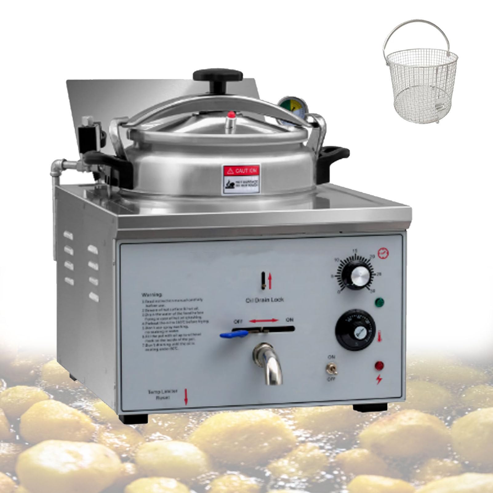 YXYLJOZ 16L Commercial Pressure Fryer, Stainless Steel Countertop Deep Fryer with Timer, Thermostat, 3000W Electric Fryer for Restaurant, Snack Bar, Parties