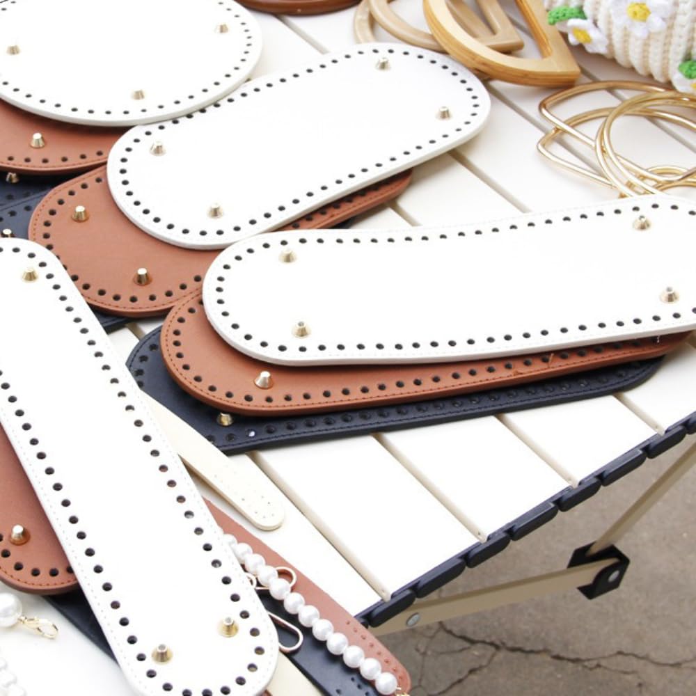 Vasemele Pocket bodem 4 stuks zakbodem om te haken, 30 x 10 cm, kunstleren tas, vloervormer, bodemtas, haken, breien, met gaten, ovale bodemtas voor haaktas, gebreide tas, schoudertas