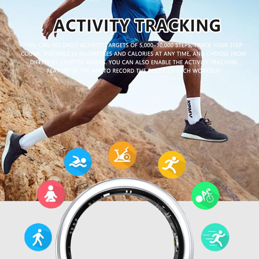 Anello Smart, Anello Smart Uomo Smart Ring Donna Anello Intelligente Smart Ring Misura Pressione Sanguigna Anello Fitness Gold 9#