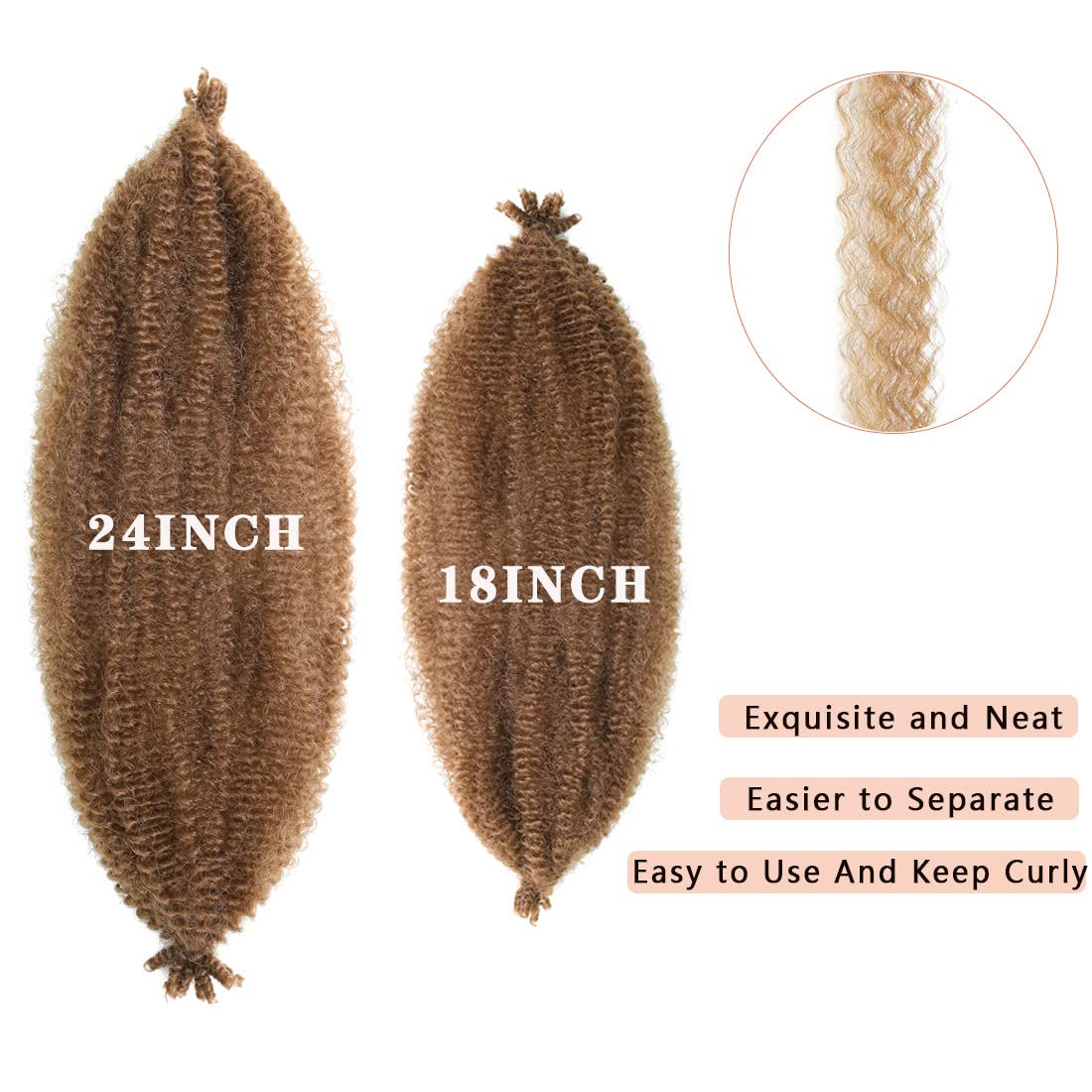 24 Inch Pre-Separated Springy Afro Twist Hair 8 Packs Black Pre-Fluffy Natural Curls are Perfect for Marley Crochet Hair Suitable for Black Women (30#, 24 Inch (Pack of 8))