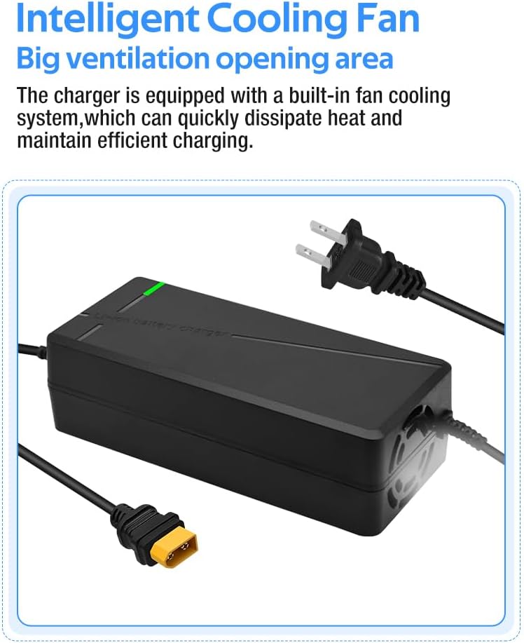 54.6V 3A / 5A Super Fast Charger for 48V Lithium Battery,7 Types of Plugs to Choose from, No Need Adapter,More Secure.Compatible with Most Plugs. with Cooling System (XT60/XT90(Male Plug))