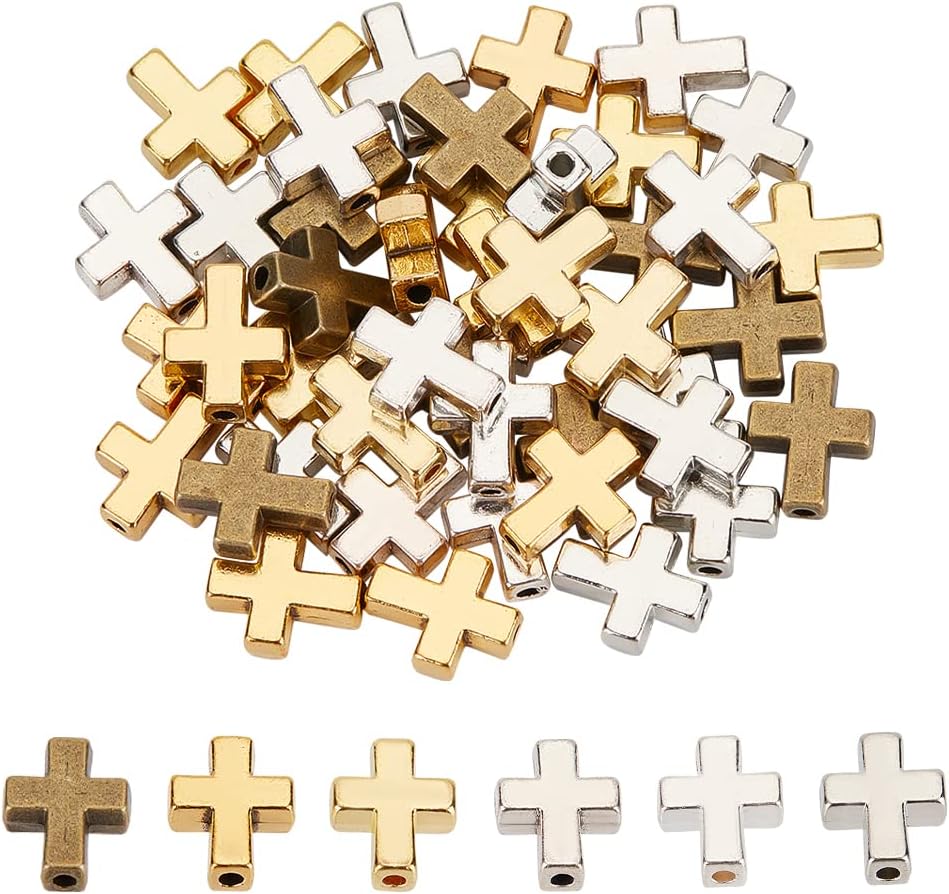 HOBBIESAY 60Pcs 15mm Cross Spacer Beads 6 Colors Alloy