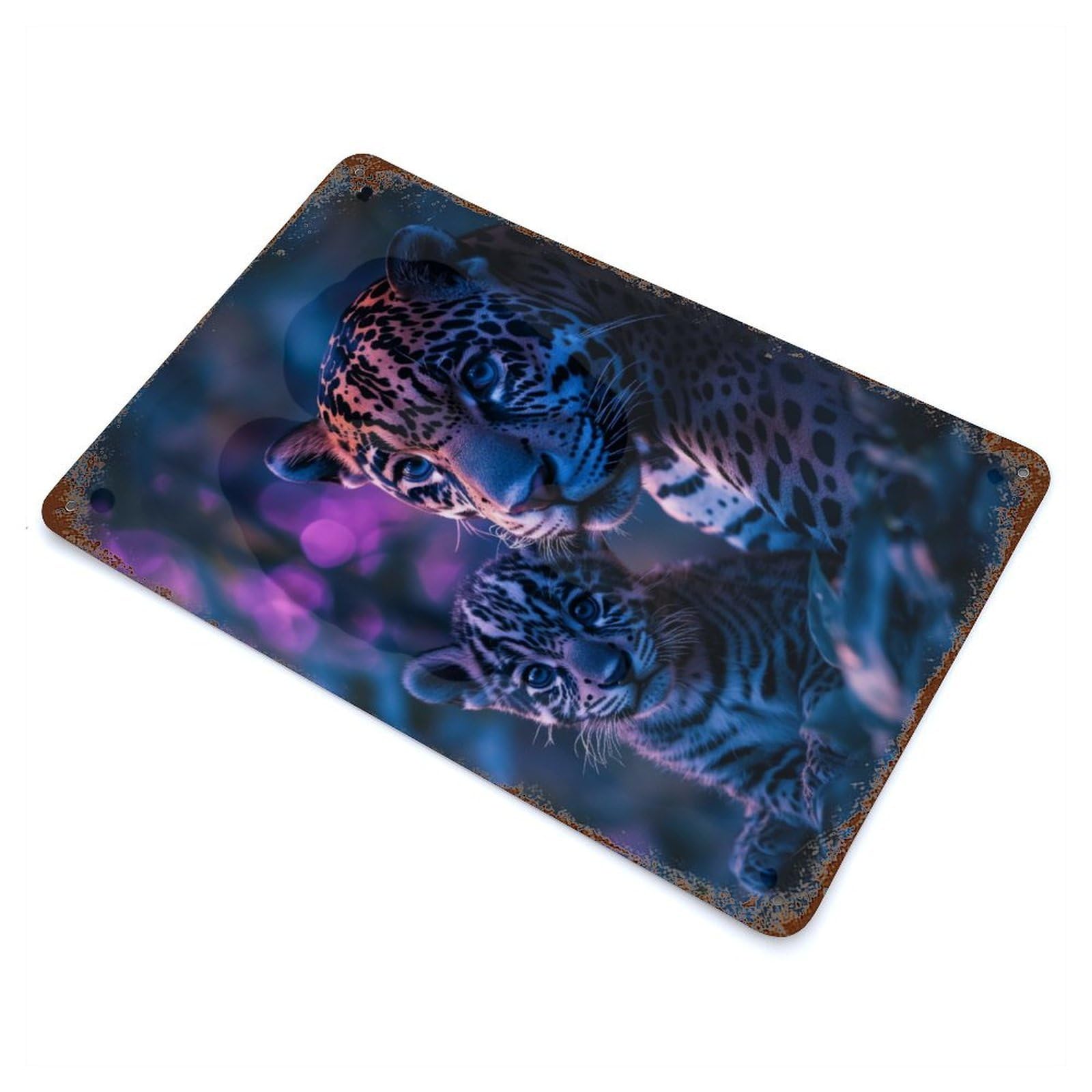 Jaguar Mother And Cub 11.8"x7.9" Weathered Tin Sign, Shabby Chic Decor for Cafe, Home Bar And Lounge Decor
