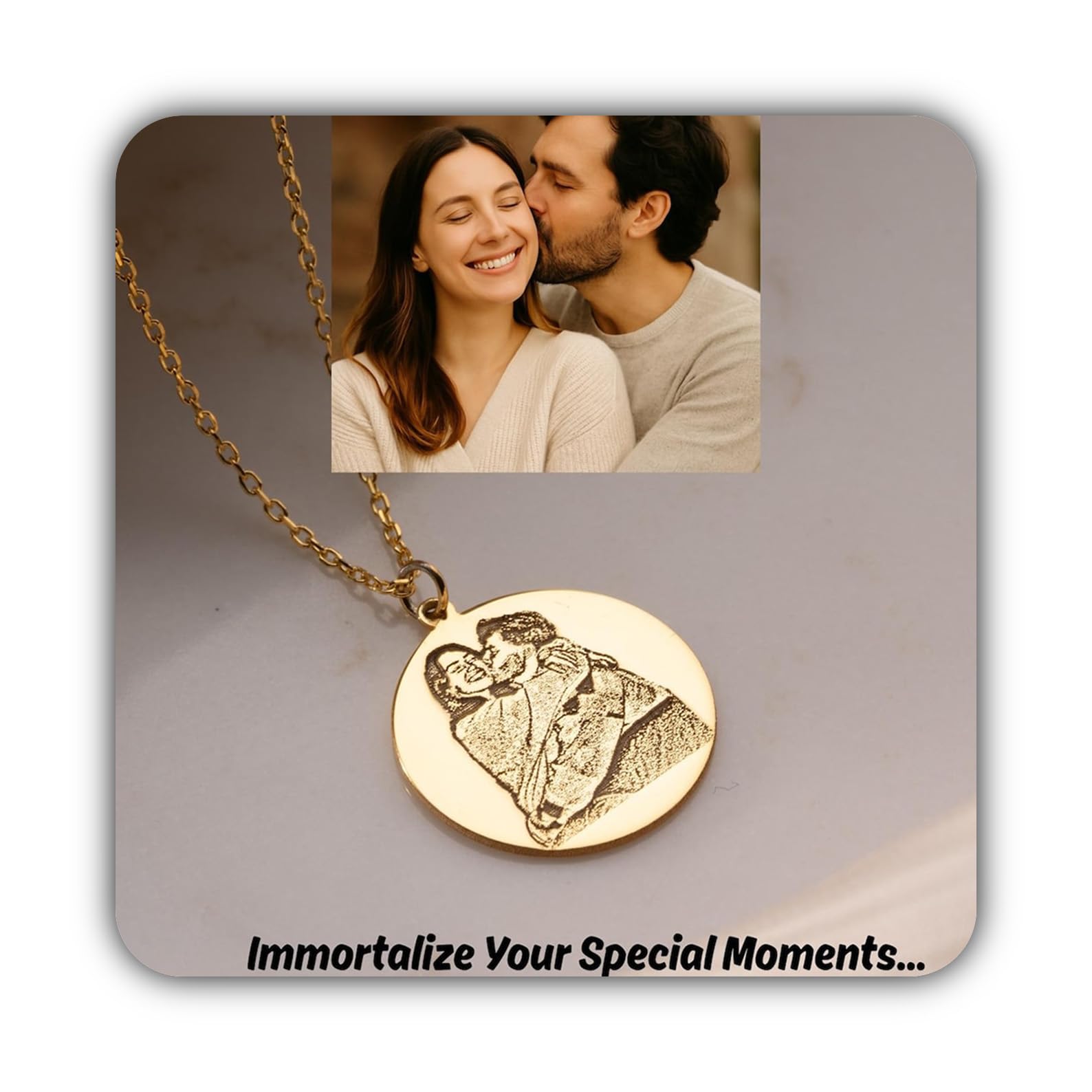 Argento sterling 925 foto incisa collana incisa Ritratto di famiglia ricordo gioielli delicato per mamma