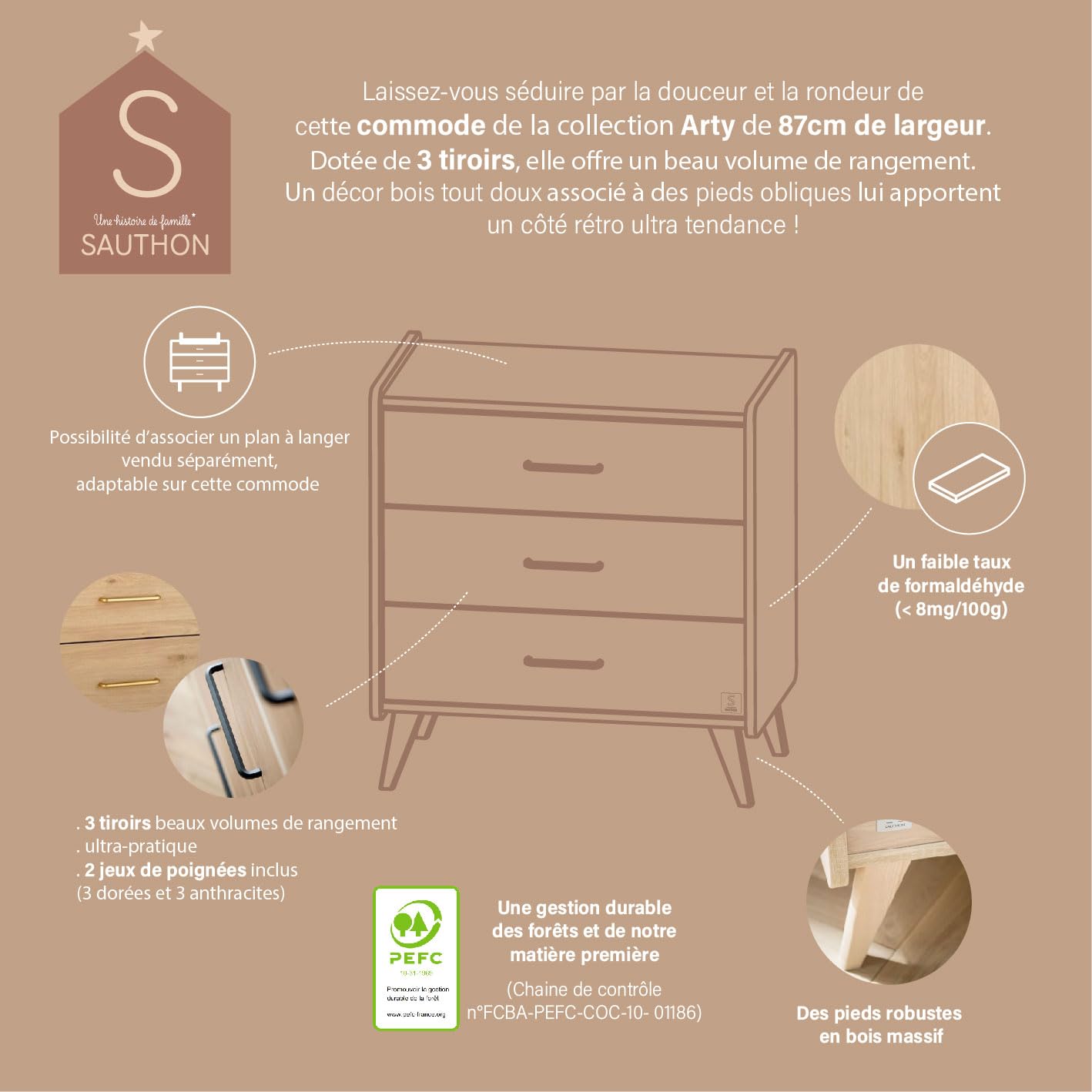 Sauthon Commode 3 tiroirs Arty