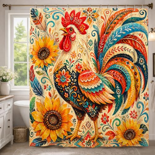 Rideau de douche extra long en polyester imperméable 183x243 cm motif coq - 2