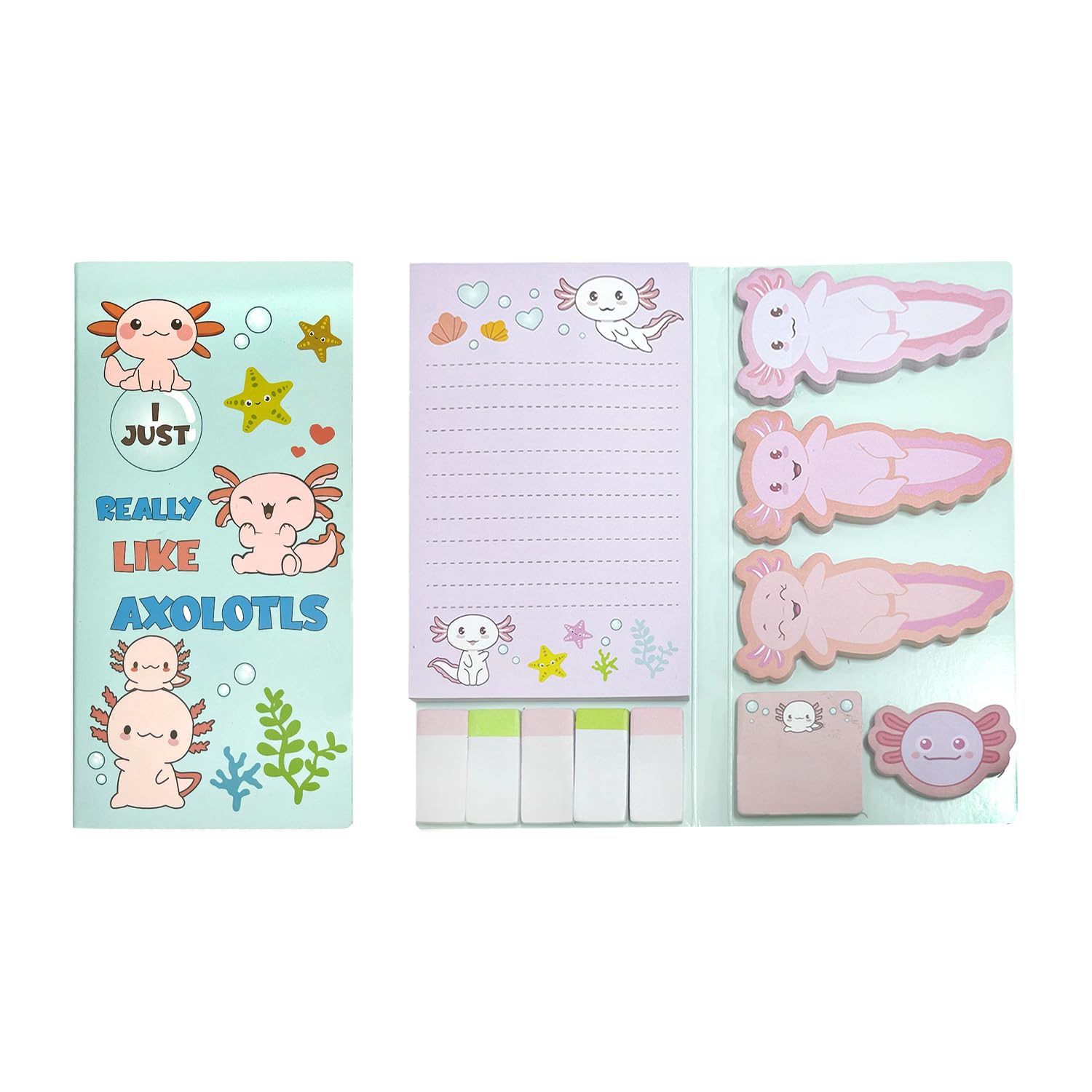 1 juego de notas adhesivas de animales de dibujos animados lindos de Axolotl, pegatinas creativas de novedad, suministros de oficina, notas adhesivas autoadhesivas, adecuadas para la escuela