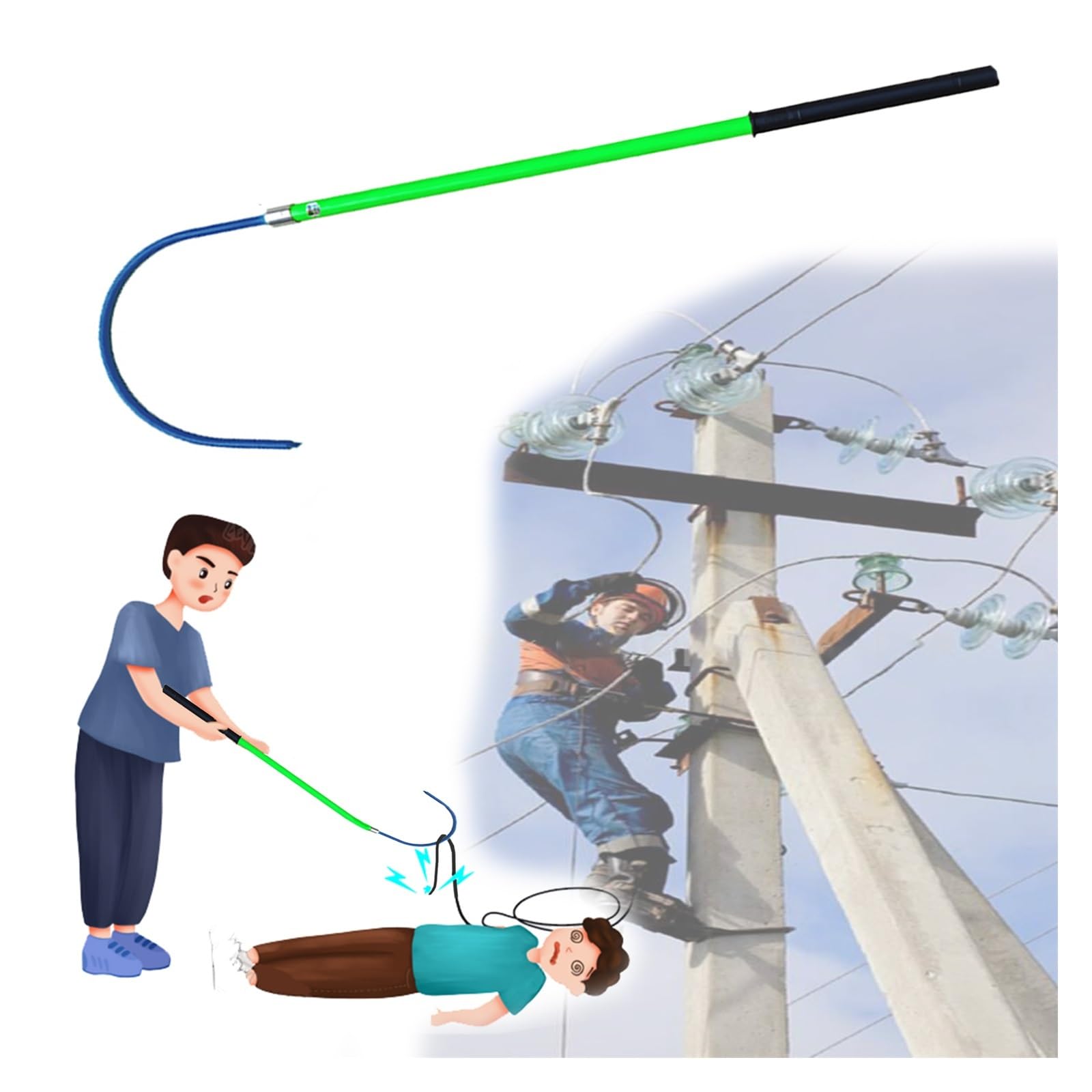 Ganchos de rescate de electrocución de fibra de vidrio verde en 40 60 y 80 pulgadas