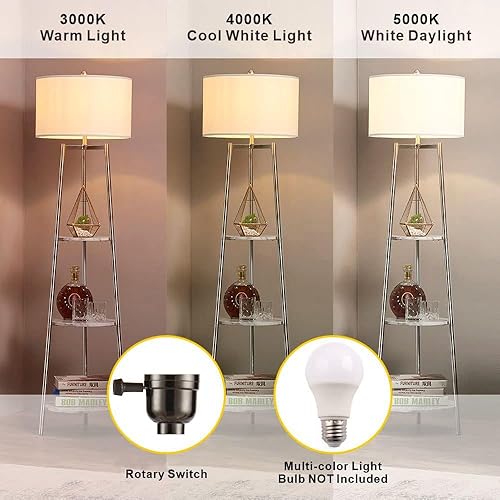 Miniatura 5 de Lámpara de pie, luz de lectura de pie con estantes de mármol sintético y pantalla de tela, lámpara moderna de poste alto, iluminación decorativa de