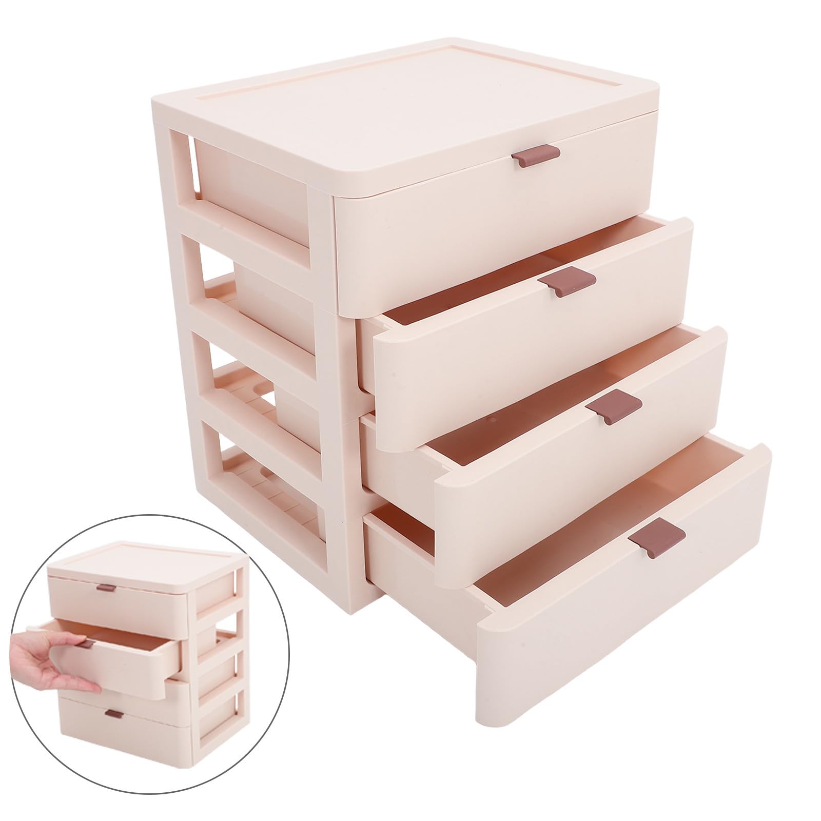 TEHAUX Organizzatore da Scrivania Scatola Porta Trucchi Multilivello Versatile con 4 Cassetti in Plastica Pp per Cosmetici e Piccoli Oggetti, per Dormitori e Hotel